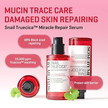 SOME BY MI Snail Trucica Miracle Repair Serum - 1.69Oz, 50ml - Made from Snail Mucin for Sensitive Skin - Daily Repair Face Serum for Post Acne Marks and Strengthen Skin Barrier - Korean Skin Care