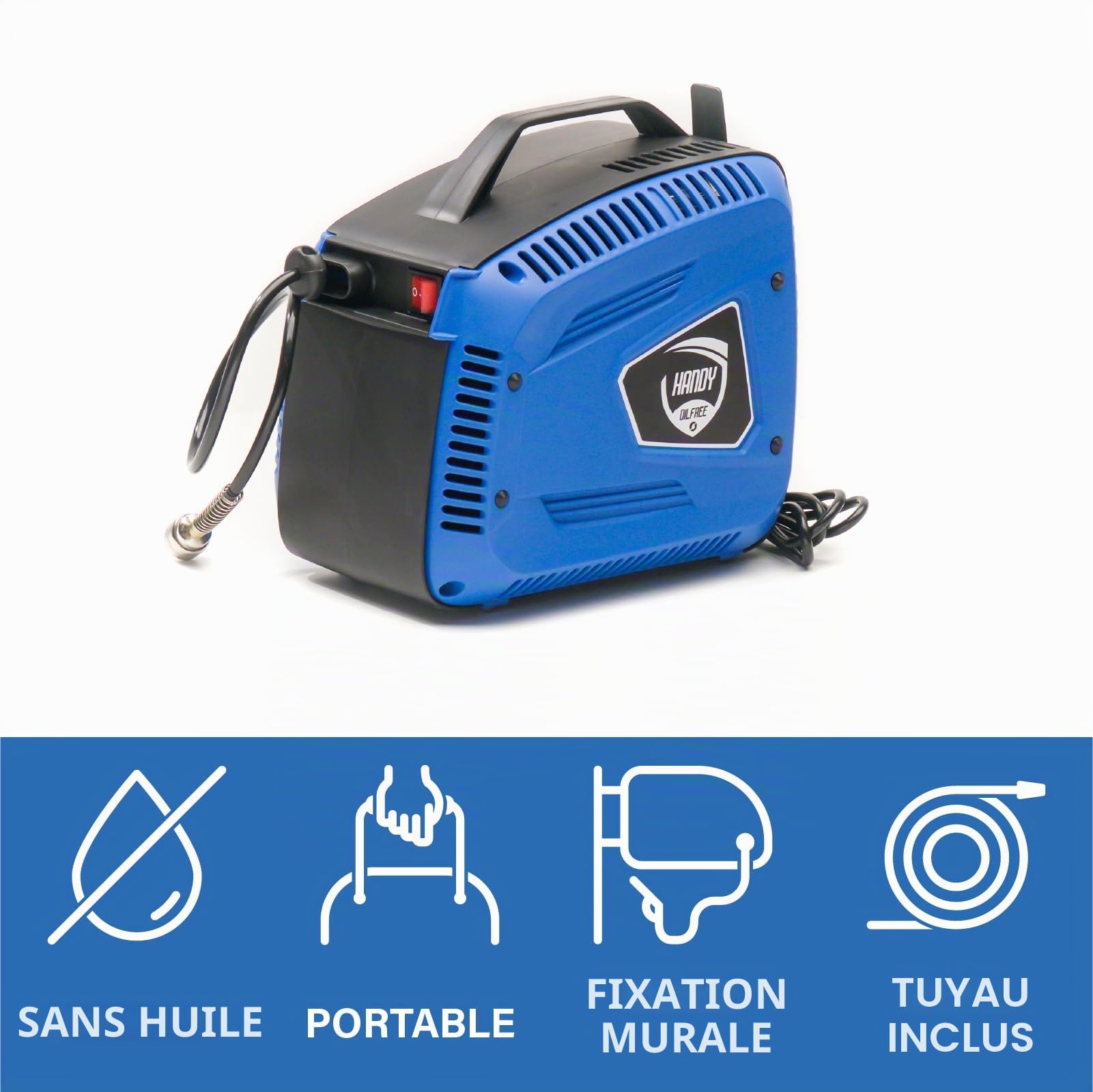 ABAC Compresseur d'Air Portable HANDY, Compresseur d'Air sans Huile, Pistolet de gonflage inclus, Pression Maximale 8 Bar, Puissance 1,5 ch, Sans Réservoir, Niveau Sonore 97 dB (A)