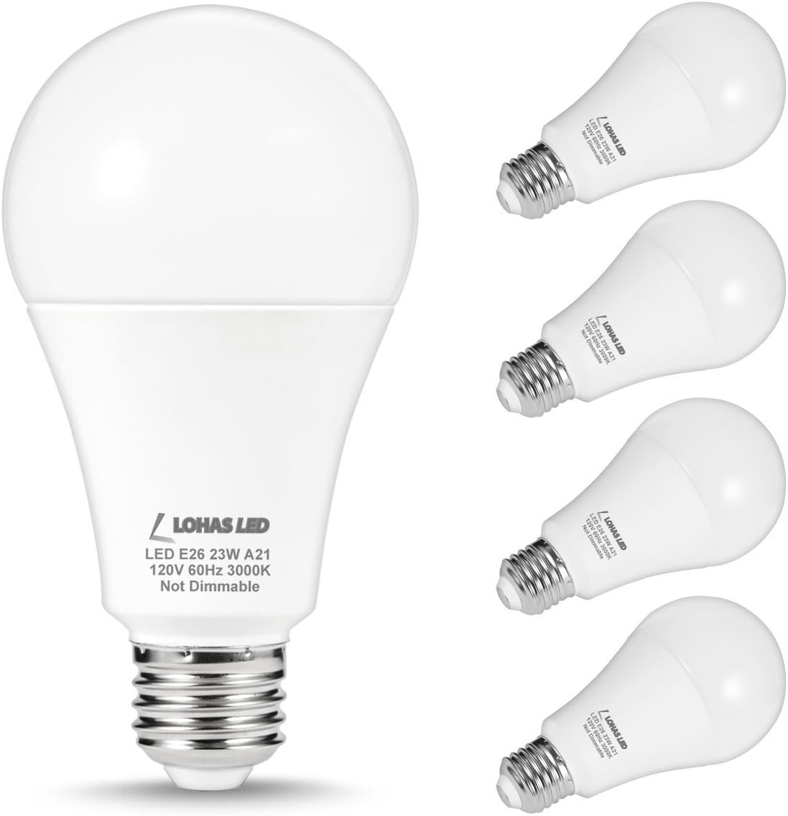 LOHAS A21 LED Bulbs 23Watt, 150-200 Watt Light Bulbs Equivalent, Non Dimmable LED, Soft Light Bulbs (3000K), 2500 Lumens for Home Lighting, 4 Pack
