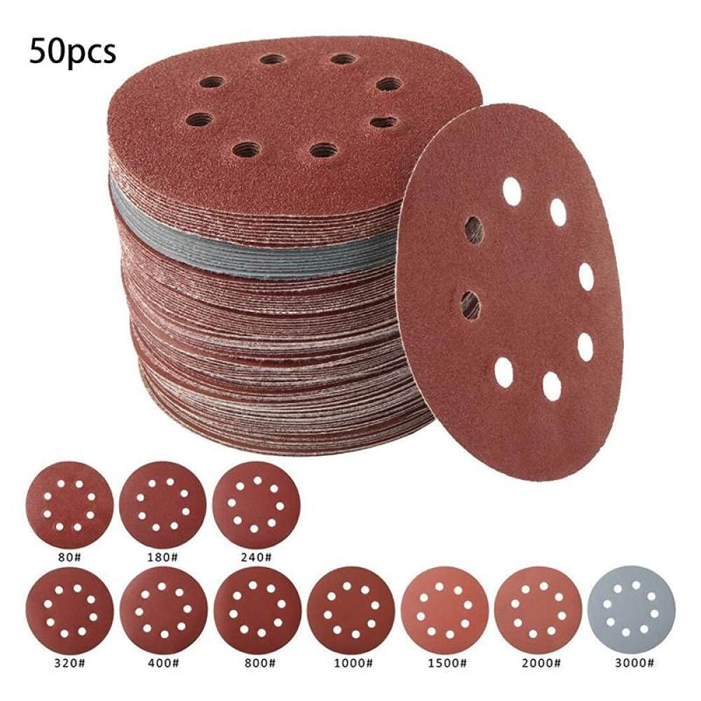 100 piezas de papel de lija de forma redonda Discos de lijado 8 agujeros Juego de almohadillas de papel de lija Gancho y amp; Papel de lijadora abrasiva de bucle para herramientas de pulido, 100 piez
