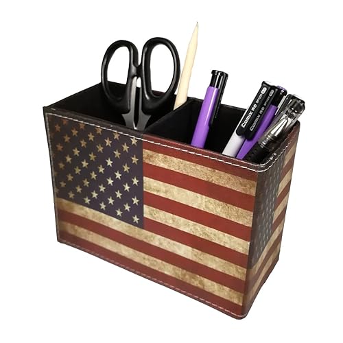 DreamsEden Pen Holder, Vintage American Flag Pencil Cup Desktop Pen Organizer for Desk Office Home Patriotic Decor - American Flag Rectangle