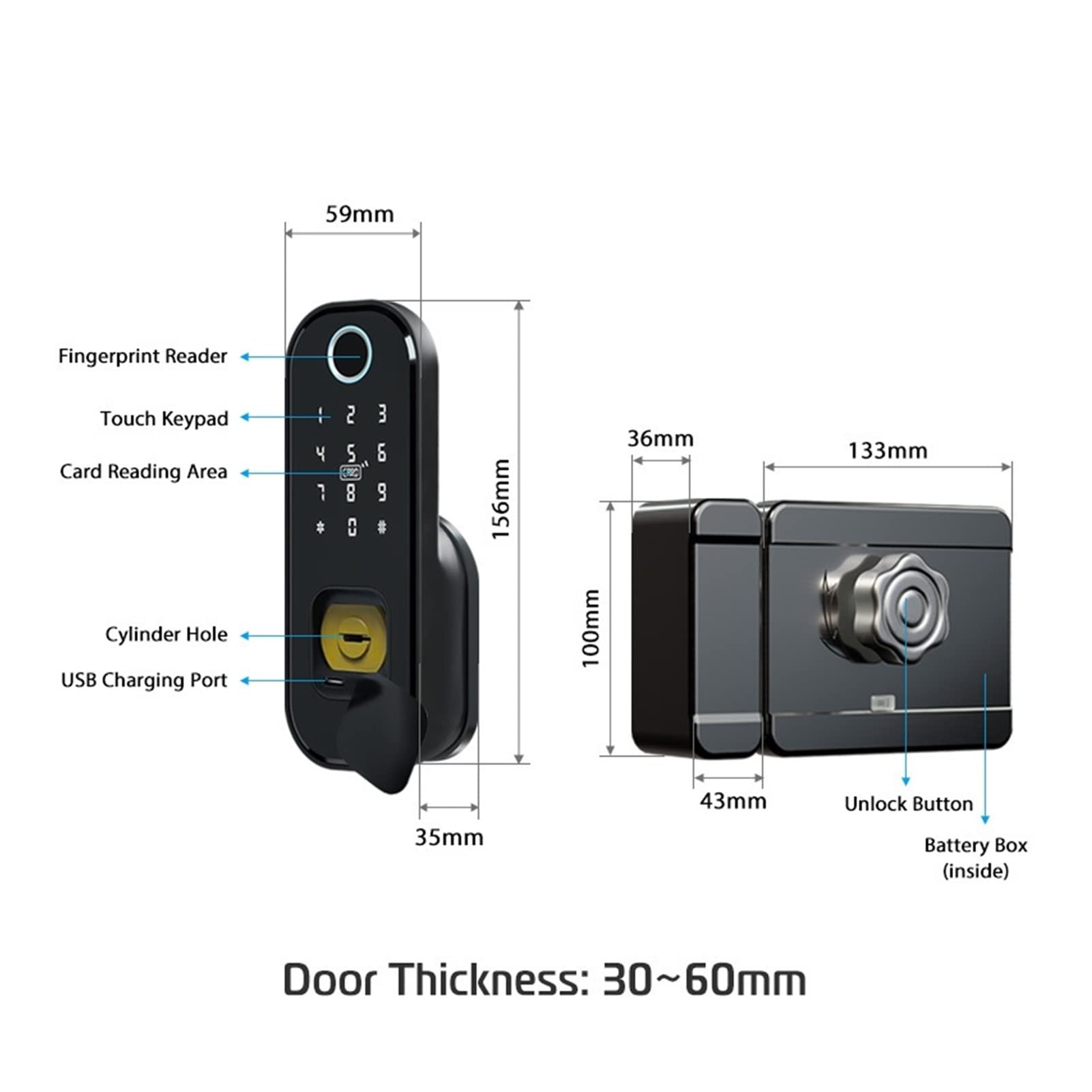 VChics Serrure de porte intelligente, App Bluetooth digital d'empreintes digitales verrouillez la carte à puce numérique Code sans clé batterie serrure de porte électronique for maison