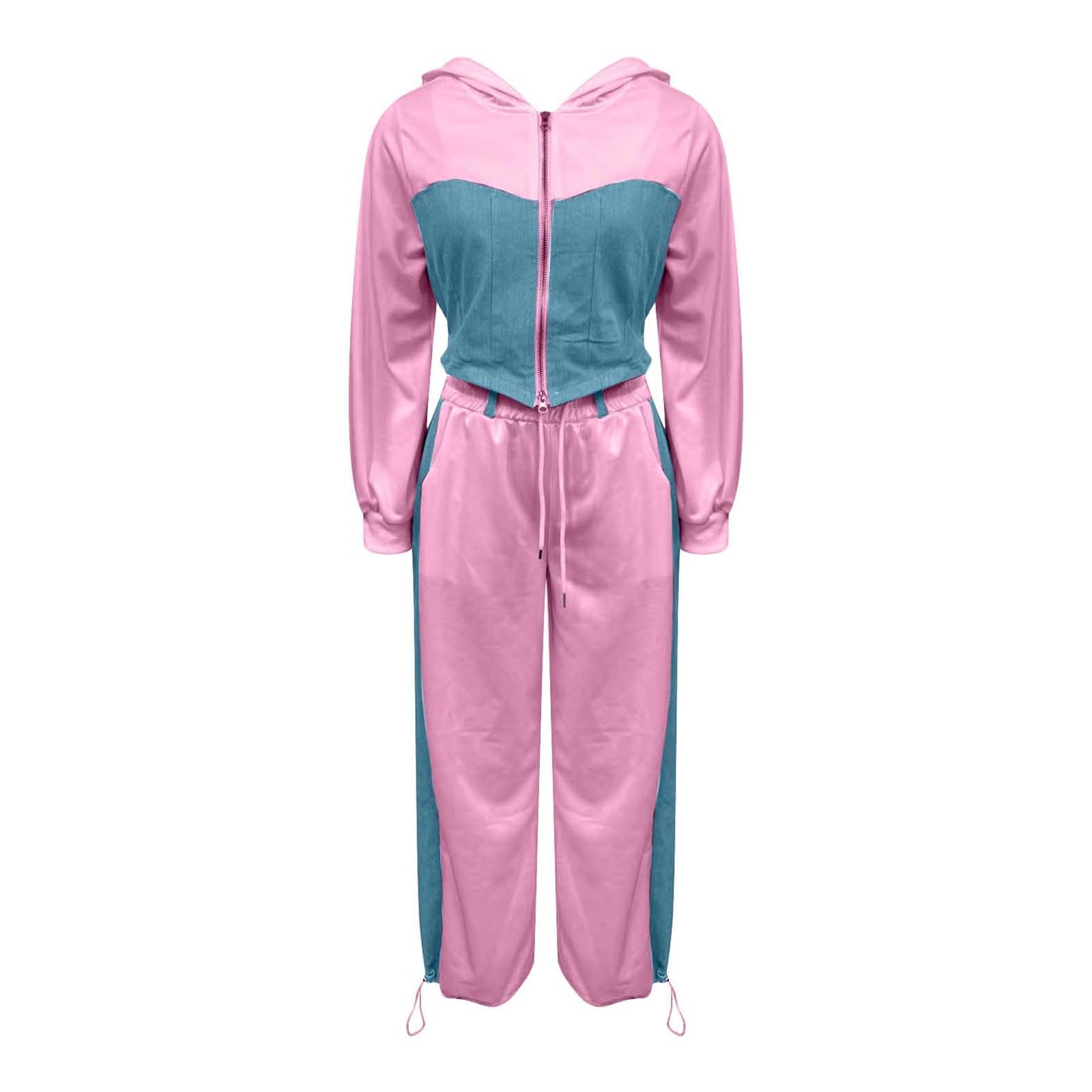 Ensemble 2 pièces rétro décontracté pour femme - Sweat à capuche et pantalon de jogging - Taille courte