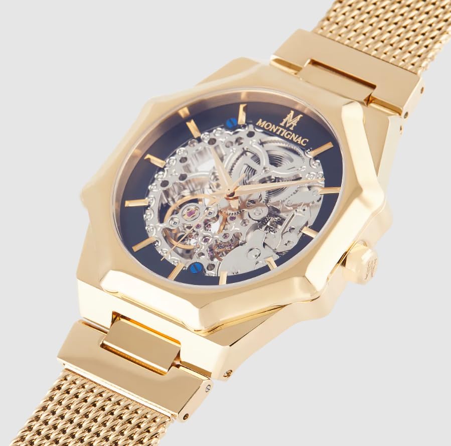 Montignac Montre MOW003 Automatique Squelette Dorée Maille | Mouvement automatique, Acier inoxydable