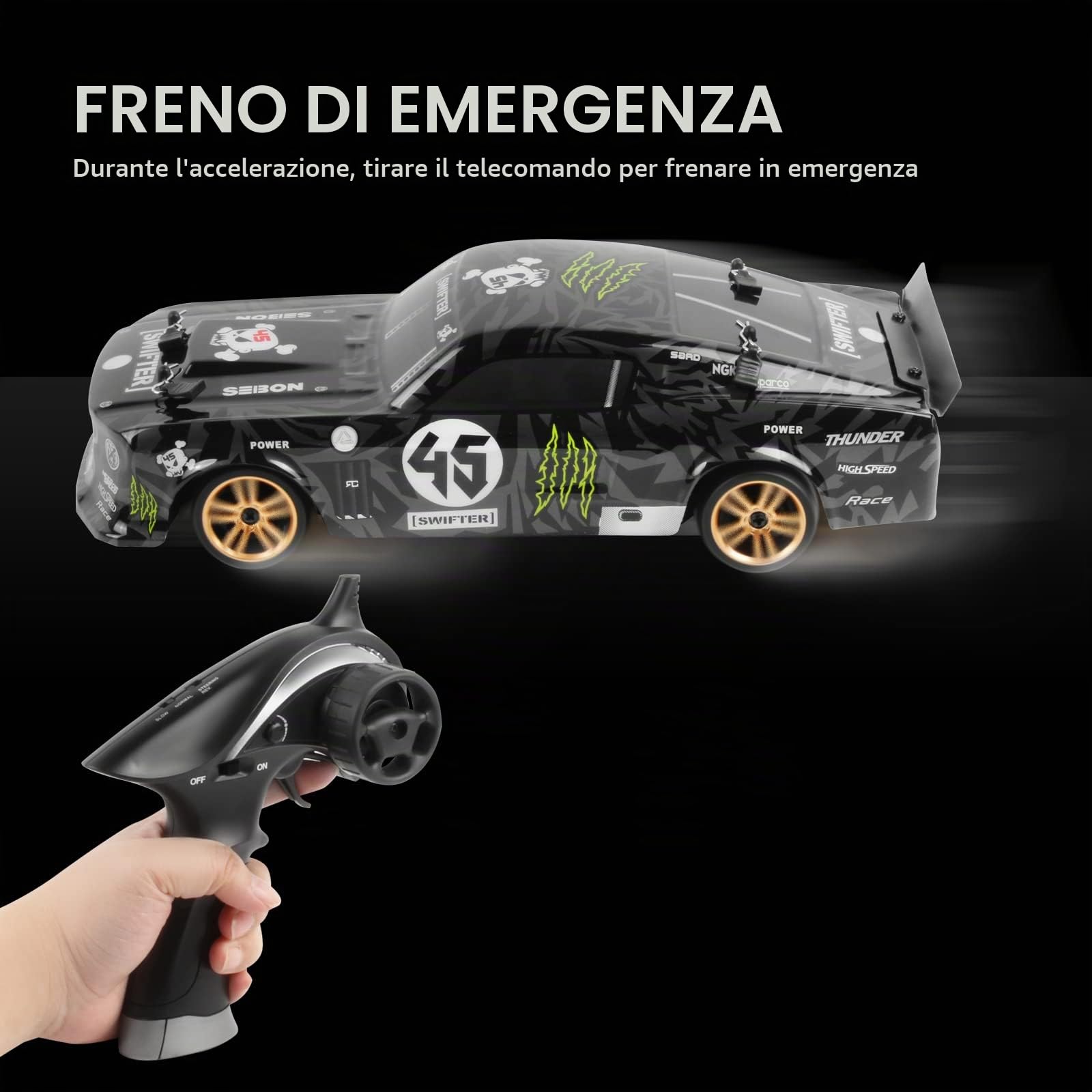 Goolsky Auto Telecomandato RC Drift Car 1/18 2.4GHz 4WD 30 km/h Motore RC180 Fortemente Magnetico RTR Ad Alta Velocità Ricaricabile Ecologico Auto Da Corsa Radiocomandato Per Bambini 2 batteria