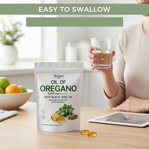 Miniatura 6 de Belano Aceite de cápsulas blandas de orégano, 180 cápsulas blandas, 2 en 1 formulado con aceite de orégano y aceite de semilla negra, apoyo