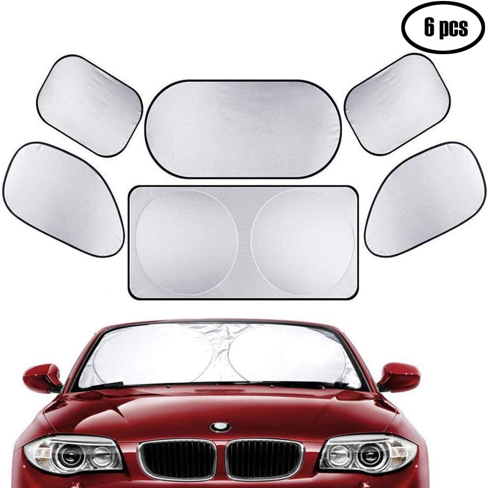 Winiron 6 PCS Car Windshield Sun Shades, Universal Nylon Blocks UV Rays Sun Visor Protector, Flexible Size for SUV&Truck to Protect Your Baby, Children, Kids&Pet