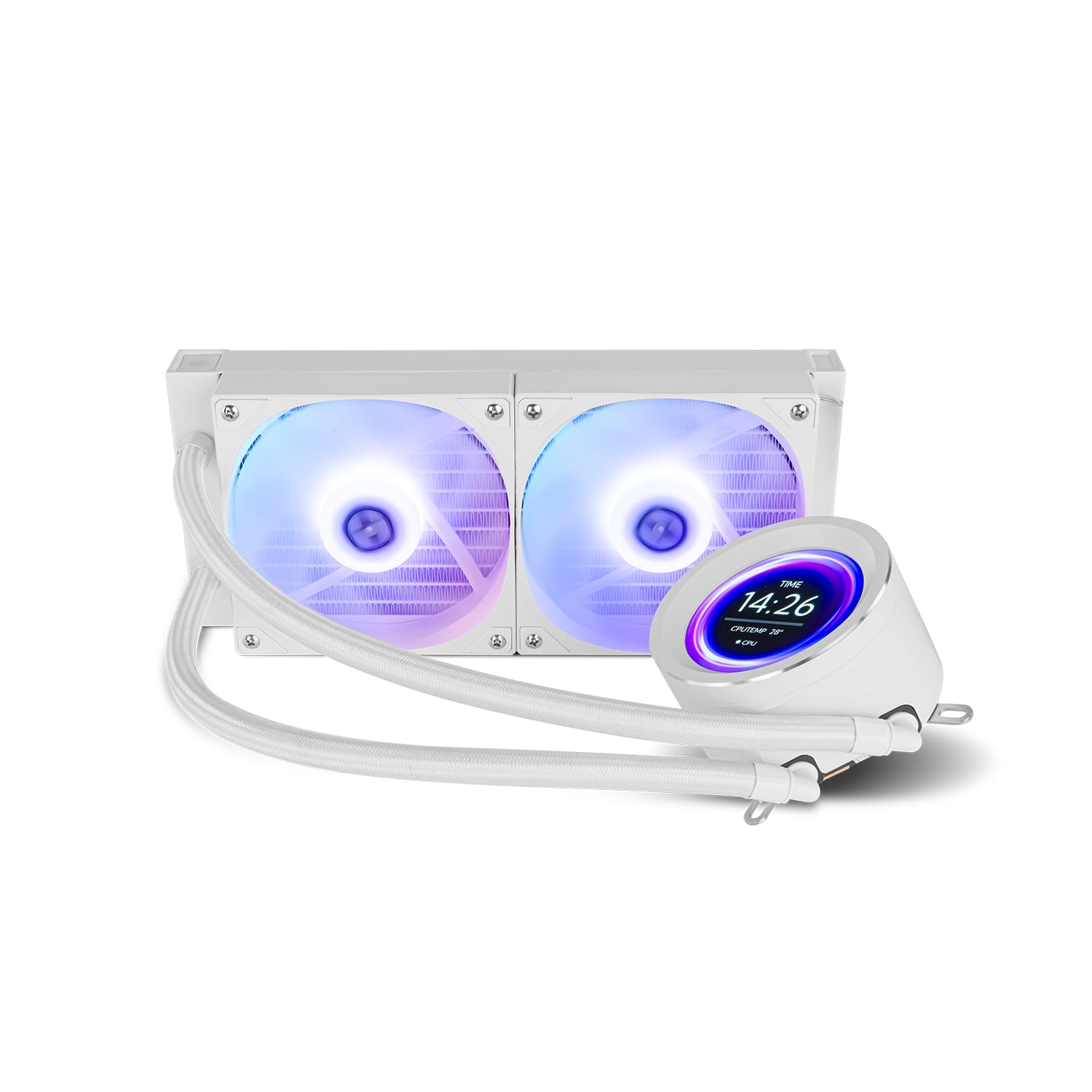 NOX XTREME PRODUCTS X-240 LCD WHITE - Raffreddamento a liquido ARGB con display LCD personalizzabile, Intel e AMD, 2 ventole da 120 mm, controllo PWM, pompa in rame, doppio radiatore alluminio, bianco