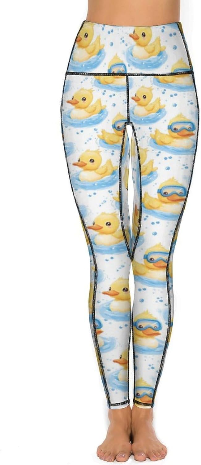 Cute Duck Swimming 1 Print Leggings for Women - High Waisted Yoga Pants Gym Workout Leggings with Pockets