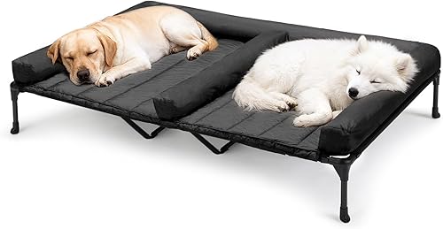 Veehoo Camas elevadas refrescantes para perros + cojín doble impermeable para dos perros medianos, cuna elevada para mascotas con tapete de apoyo