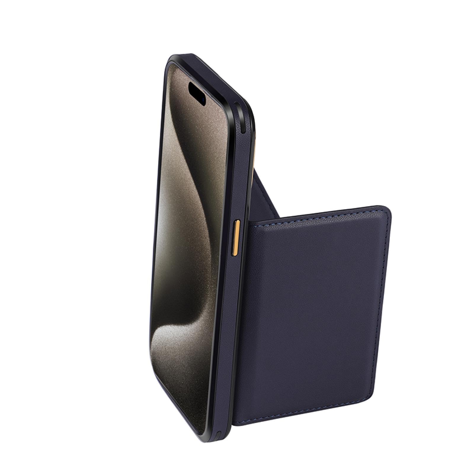 Für iPhone 15 Luxus Einfarbig Matte Brieftasche DREI Kartensteckplätze Leder Stoßfeste Handyhülle (Für iPhone 15/Lila)