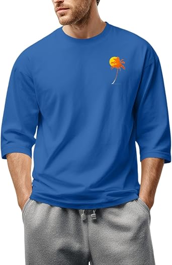 T Shirts for Men Fashion 2D Print Graphic Shirts Casual Loose Crewneck 3/4 Sleeve Blouses Comfort Tops Trendy Tee