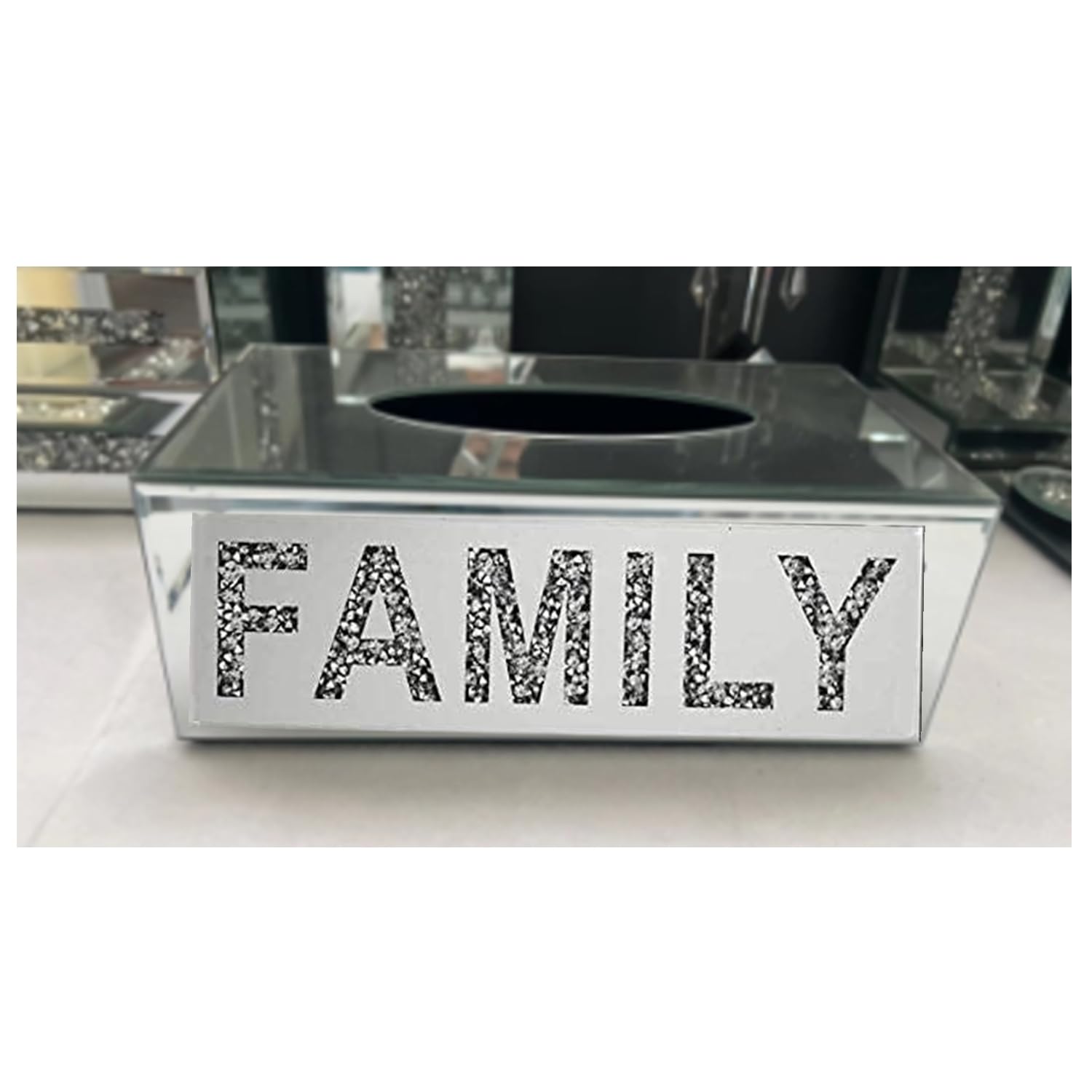 Biznest Silver Sparkle Crystal Crushed Glam Tissue Box Holder Mirrored Diamond Diamante Badroom Living Room Kitchen (Family)