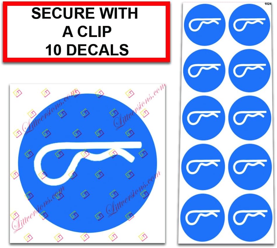 10 Pack Secure with A Clip Round Blue Universal OSHA/ANSI Compliant Notice Caution Safety Symbol Stickers Decal Label for Air Compressor Industrial Work Construction Equipment Sign