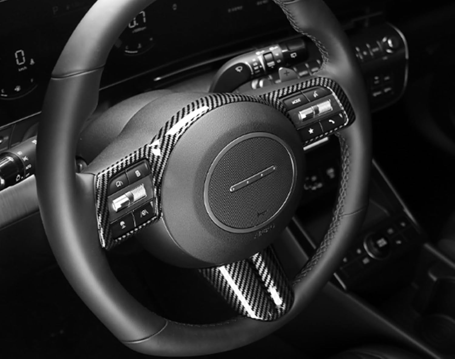 Cnaurda 2 PCS Carbon Fiber Style Car Steering Wheel Frame Cover Steering Wheel Button Panel Protection Frame Compatible with Hyundai Kona SX2 2024 Accessories