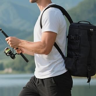 Backpack Fishing Tackle Storage Bag Fishing Gear and Equipment with Rod Holder Tackle Shoulder Sling Bag Backpack for Outdoor, Hunting, Hiking (Black)