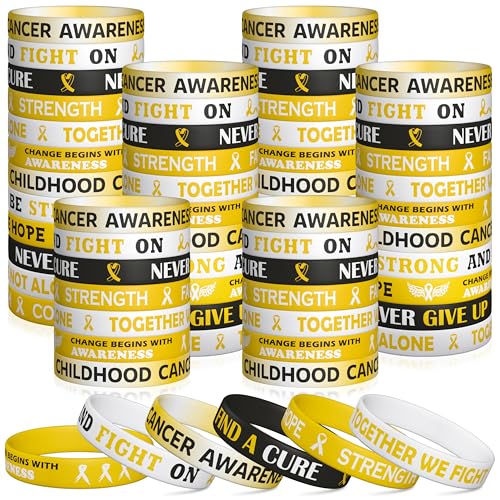 WATINC Childhood Cancer Awareness Wristbands Bulk - Gold Ribbons Silicone Bracelets Motivational Rubber Wristbands (48)