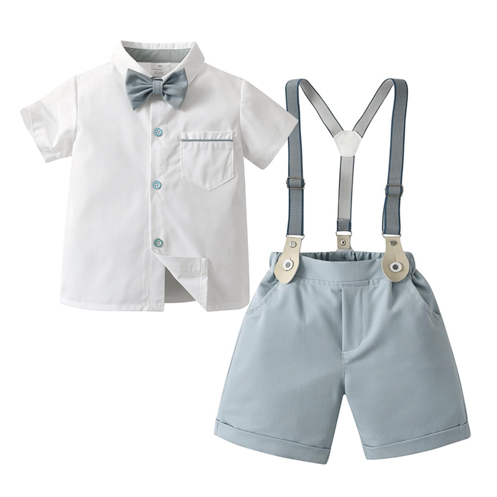 Volunboy Bebé Niño Caballero Conjunto, Camisa de Manga Corta con Pajarita + Corta Pantalón Verano 4 Piezas Traje Ropa