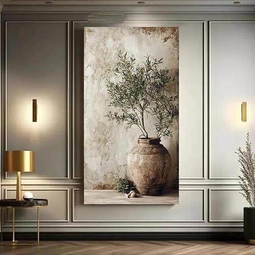 Dittelle Large Olive Trees in the Countryside Vase Paint Canvas Print Simple Plants Farmhouse Wall Art Posters for Home Decor(20x40cm/Frameless)