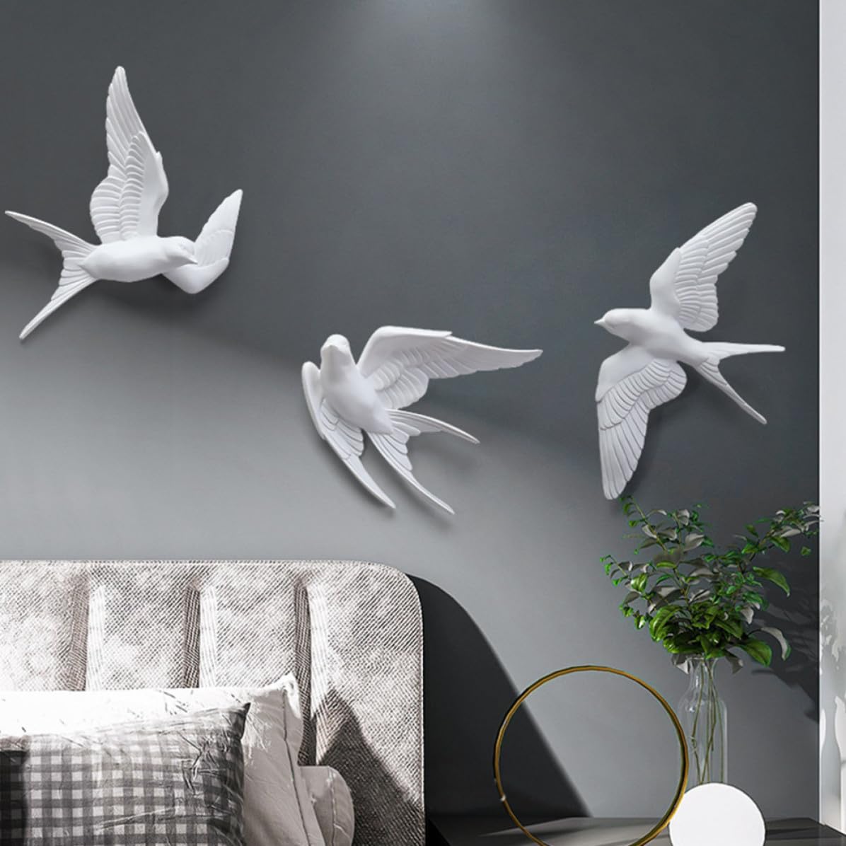 Decorazioni da Muro 2 Uccelli Rondine in Resina Bianca, Texture Realistica e Facile da Pulire, per Decorare Soggiorno o Esterno Design Moderno e Rustico