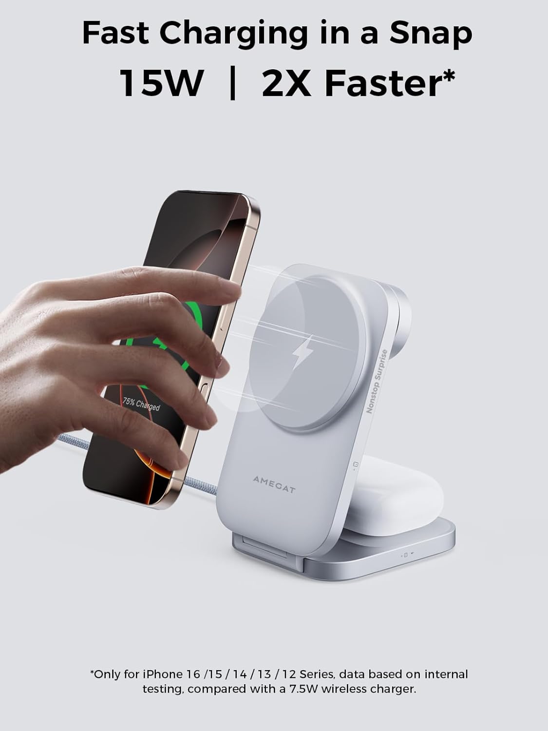MagFusion Z 3-in-1 Charging Station Compatible with MagSafe, 15W Wireless Charger Foldable Qi2 Certified, Magnetic Charger for iPhone 17/16/15/14/13/12, AirPods 4/3/2/Pro, Apple Watch, Silver