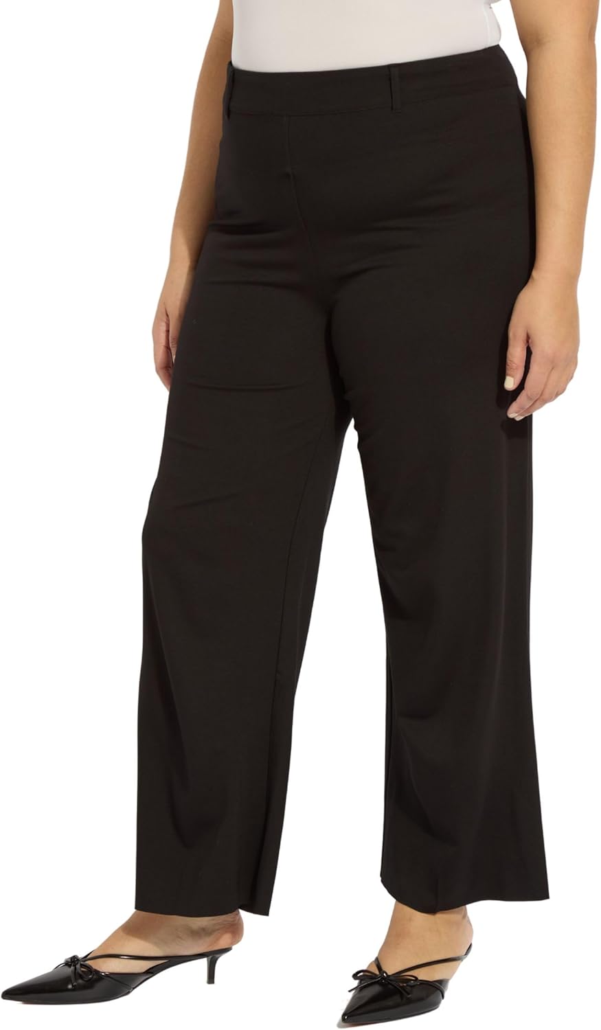 Lyssé Erin Wide Leg Ponte Pants Women – High Waisted Wide Leg Pull on Womens Trousers, Stretchy Black Dress Pants for Women