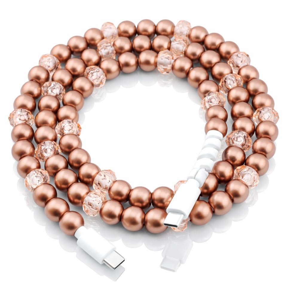 Image of Cute Beaded USB Cable Type C Phone Charger for iPhone or Android Fast Charging Colorful 3.3ft Cord for Smartphones (Bronze)