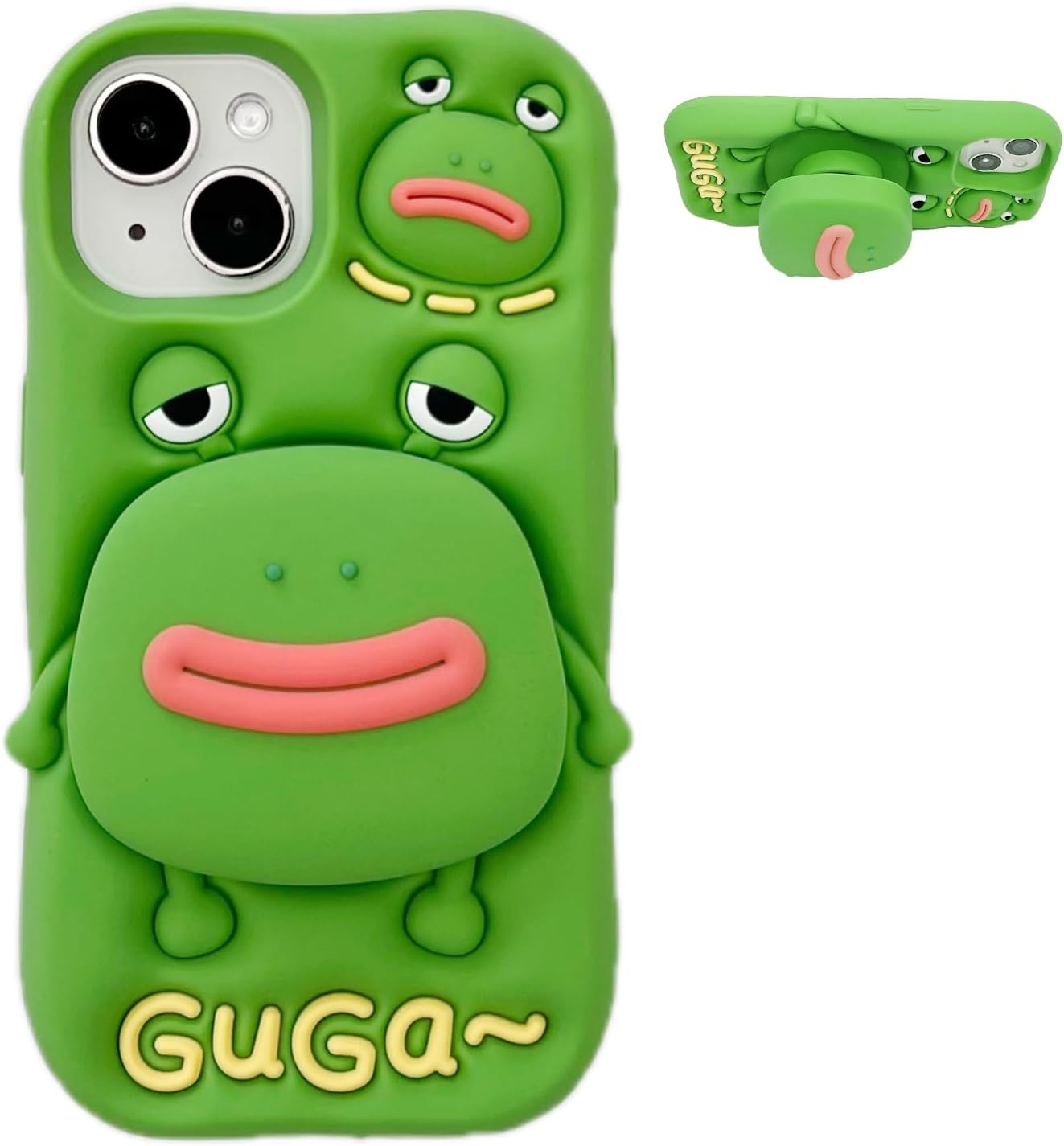 Bracket Phone Case Compatible with iPhone 17，Cute 3D Cartoon Ugly Frog Holder Funny Soft Silicone Shockproof Protective Cover for Women Girls