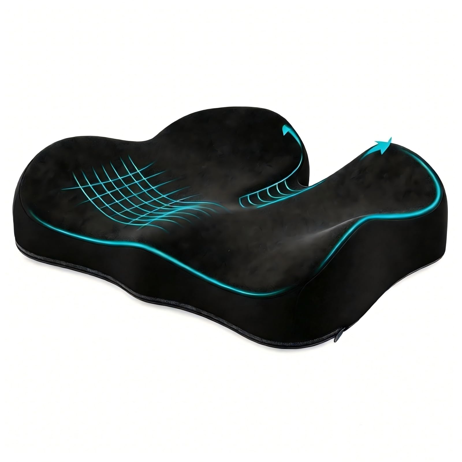 Benazcap Memory Foam Coccyx Cushion to Reduce Tailbone Pressure, Black.