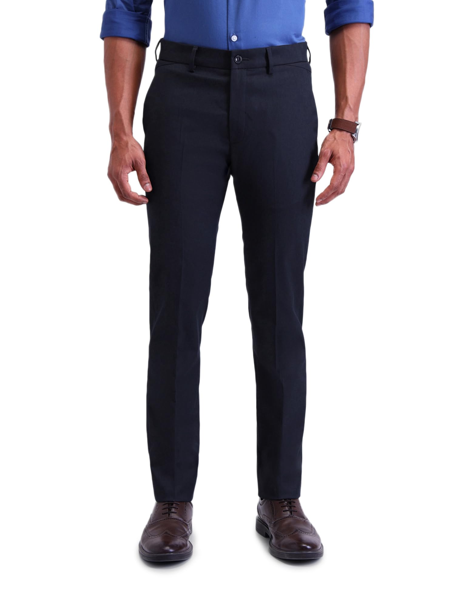 arrow New York Men's Blue Self-Design Mid Rise Polyester Button Slim Fit Flat Front Slant Pocket Trousers-picture-17