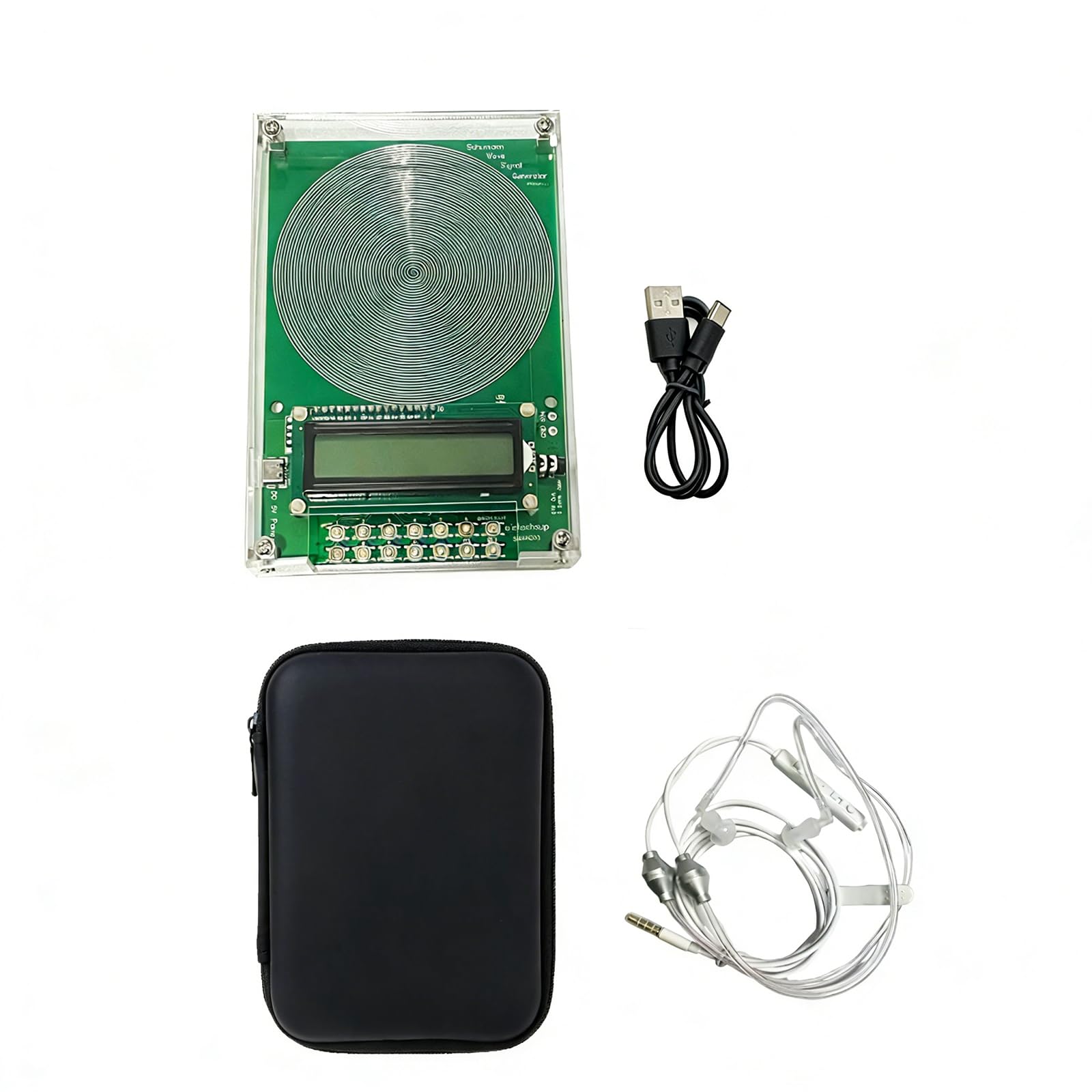 Digital Circuit Schumanns Sign Kopfhörerset mit anpassbarer 0, 1-Hz-30-kHz Frequenzreichweite und Reise Aufbewahrungstasche, verstellbarer Generator, tragbare elektronische Aufbewahrungstasche, USB