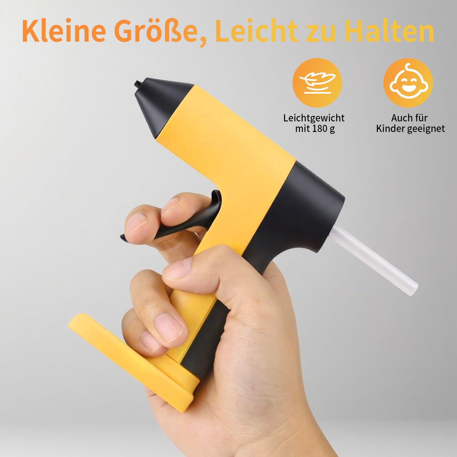 Heißklebepistole Akku 2000mAh, Heißklebepistole Kabellos mit 20 Klebesticks 7 mm x 130 mm, 60 Min. Laufzeit, Klebepistole Akku für Schule, Heimwerken, und Reparaturen im Haushalt