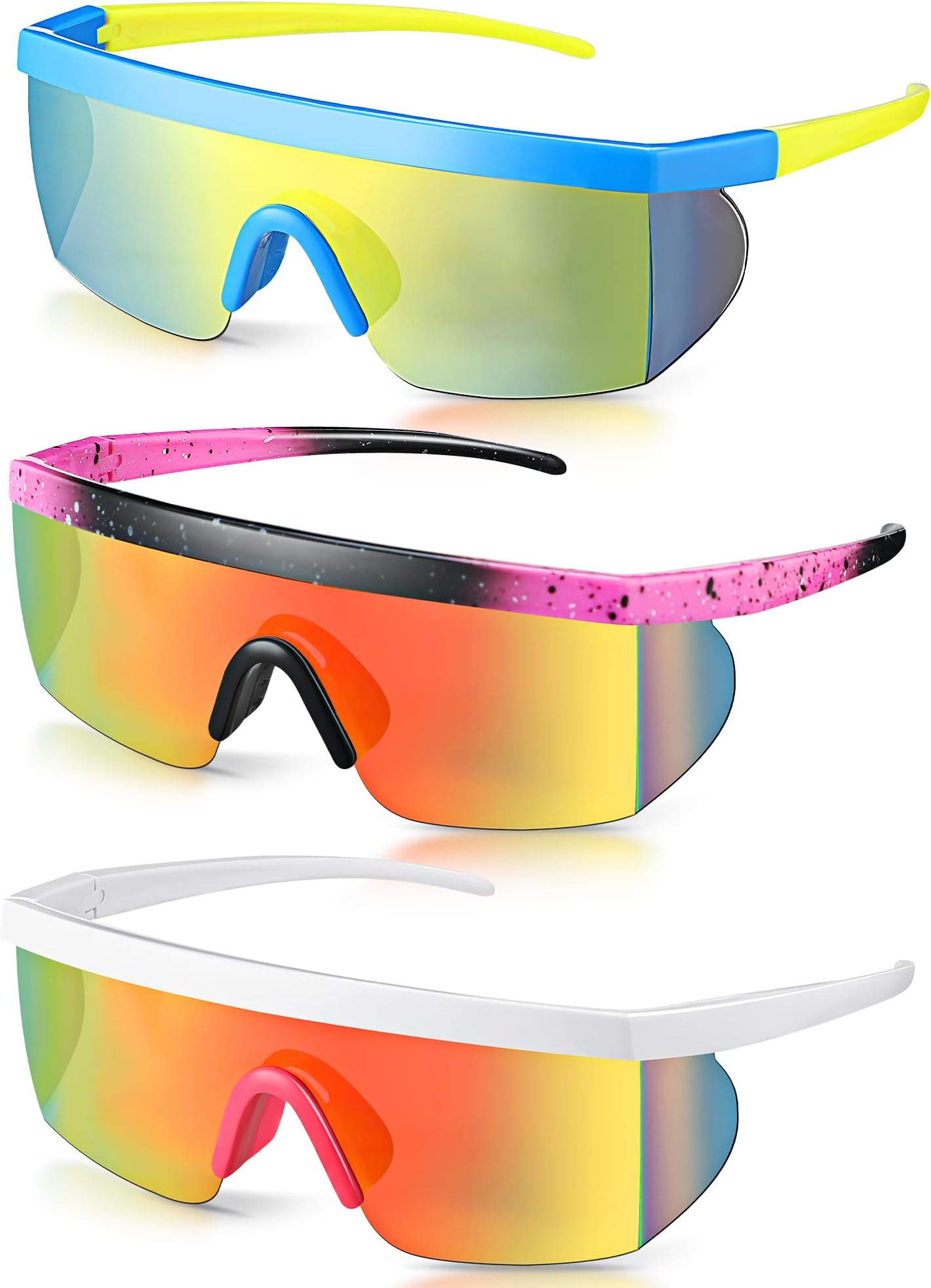 3 Pair Neon Retro Mirrored Sunglasses 80s 90s Semi Rimless Colored Lens Sunglasses for Sport Men Women