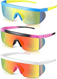 3 Pair Unisex Retro Mirrored Sunglasses 80s 90s Sunglasses Sport Semi Rimless Sunglasses Party Colored Lens Men Women