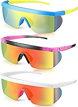 Fabbay 3 Pair Neon Retro Mirrored Sunglasses 80s 90s Semi Rimless Colored Lens Sunglasses for Sport Men Women