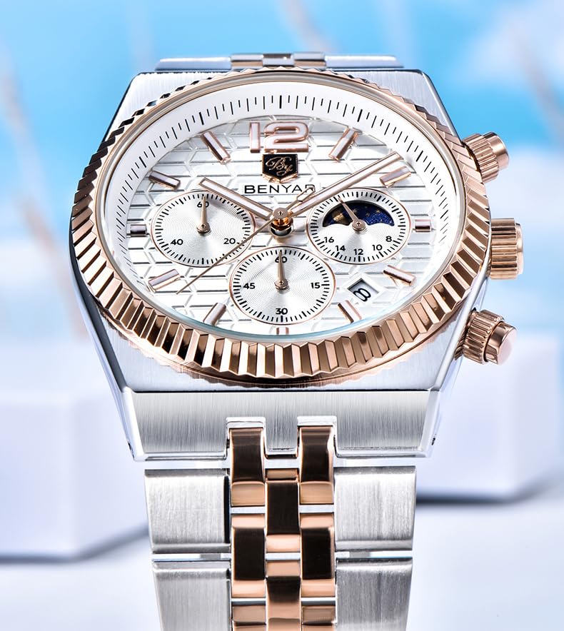 Image of BENYAR Men's Luxury Chronograph Watch Date Window High-Performance Luminous Quartz movment Waterproof -Ideal Gift for Business & Casual Gift Stylish Wristwatch for Men & Boys