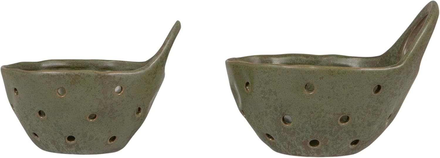 Creative Co-Op Set of 2 Green Reactive Glaze Stoneware Colanders