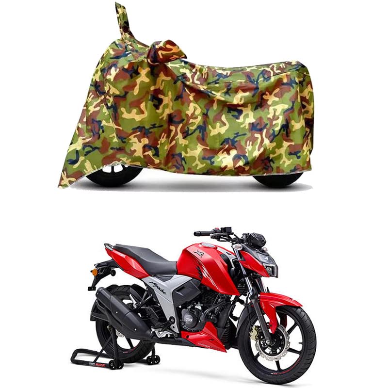 Image of Waterproof 100% PVC Coated Bike Scooty Two Wheeler Body Cover Compatible for TVS Apache RTR 160 BS6 /UV-Rays /Heat Protection /Birds Dropping /Scratchproof /Dust Proof /All [6X6 Jungle Print]