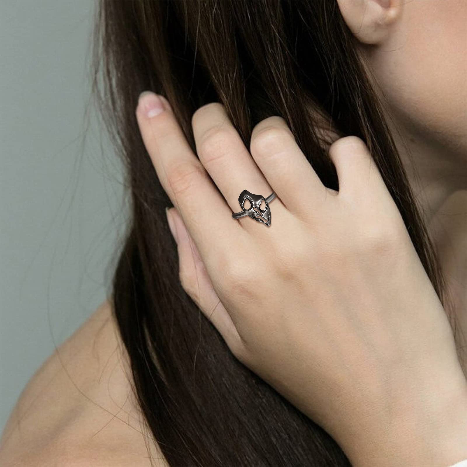 TANGPOET Anillo de calavera de plata de ley 925, anillos de hombre vintage gótico, anillos ajustables para hombres, mujeres y niñas