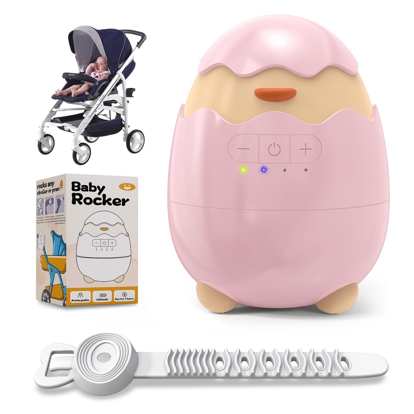 Robofun Balançoire Automatique Pour Bébé, Rocker Rechargeable- Accessoire Électrique Portable avec 30-60-90 Minuterie et 5 Vitesse Réglable - Compatible avec la Majorité des Poussettes, Rose