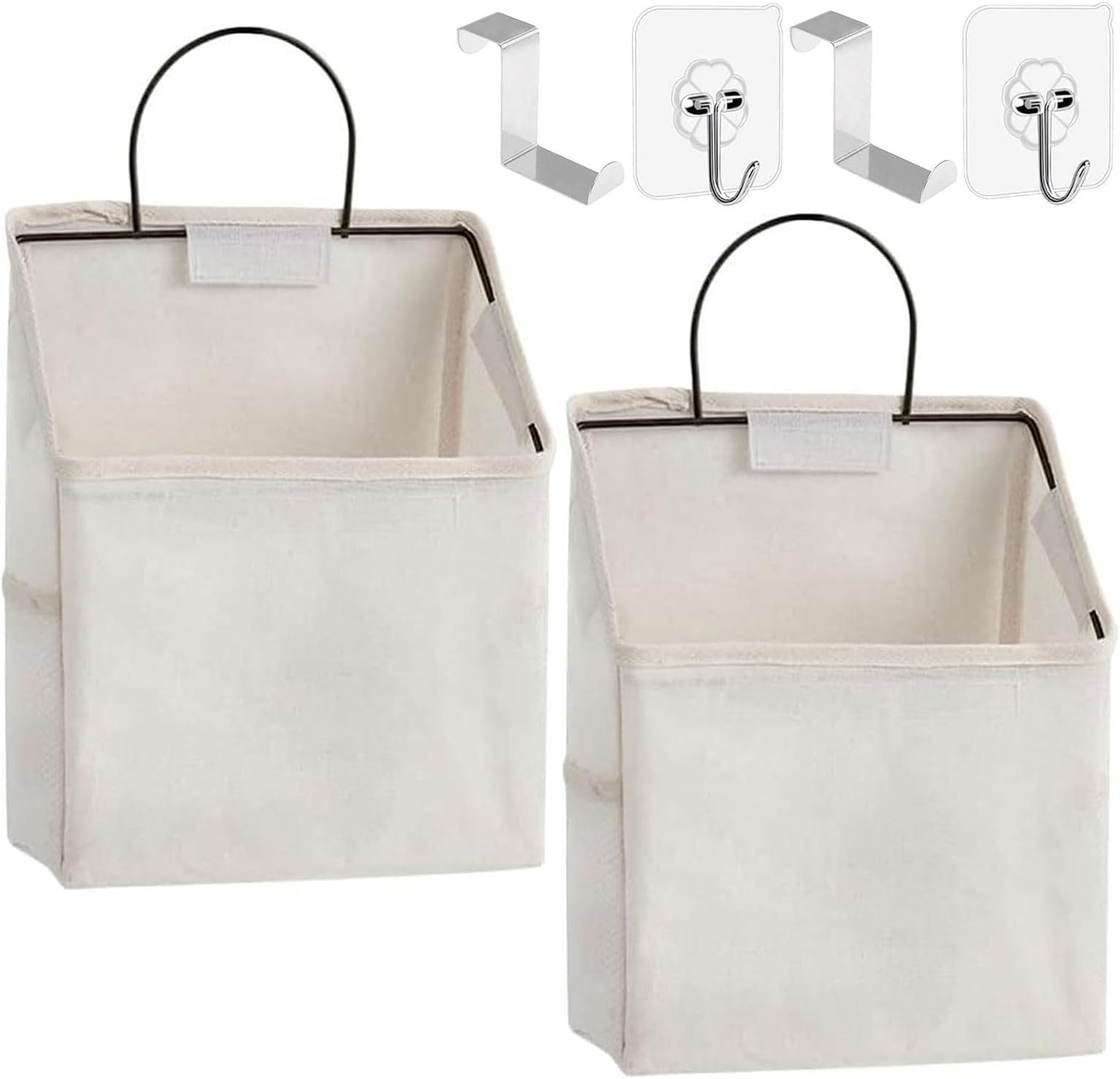 2Pack White Wall Hanging Storage Bag, Over The Door Closet Organizer Hanging Pocket Linen Cotton Organizer Box Containers for Bedroom, Bathroom Dormitory Storage (White)