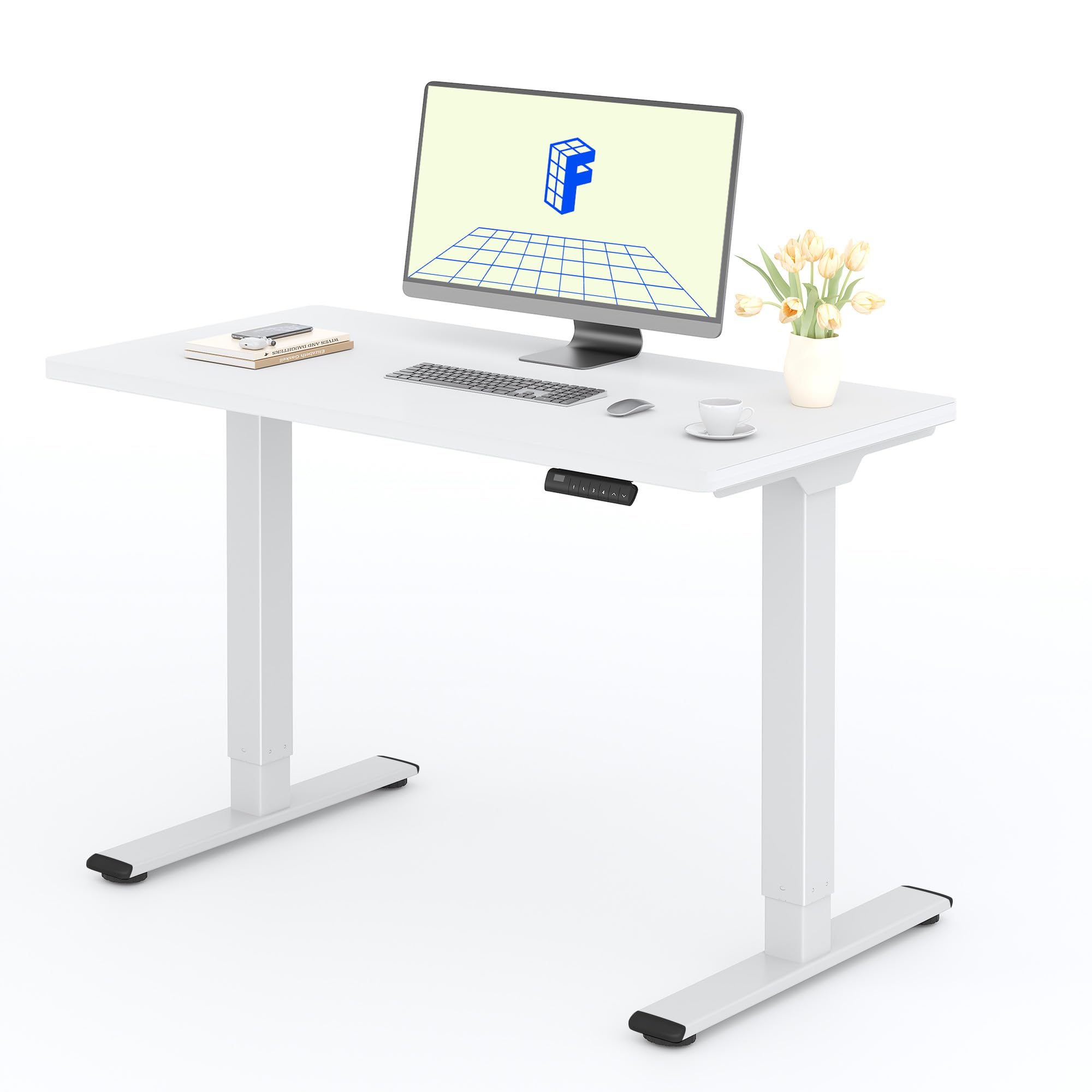 FLEXISPOT Höhenverstellbarer Schreibtisch mit 2 Motoren & 25MM einteiliger Tischplatte,ergonomischer Bürotisch - 120 x 60 cm Weiß, weißes Gestell