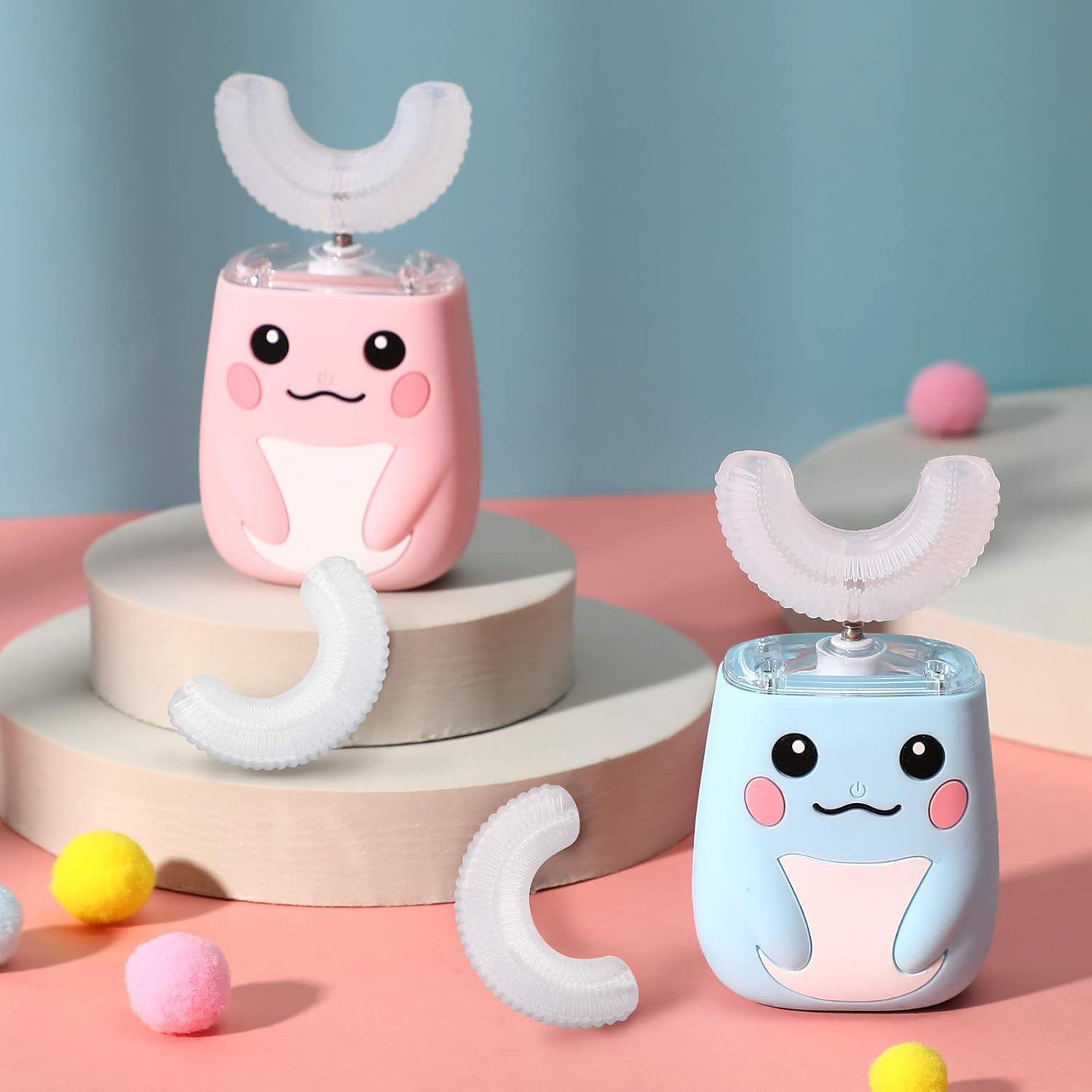 2 Pieces Kids U Shaped Electric Toothbrush, Ultrasonic Automatic Whitening Massage Toothbrush U-Type Cartoon Modeling Toothbrush with 4 Brush Heads for Sensitive Teeth Child 2-7 : Beauty & Personal Care