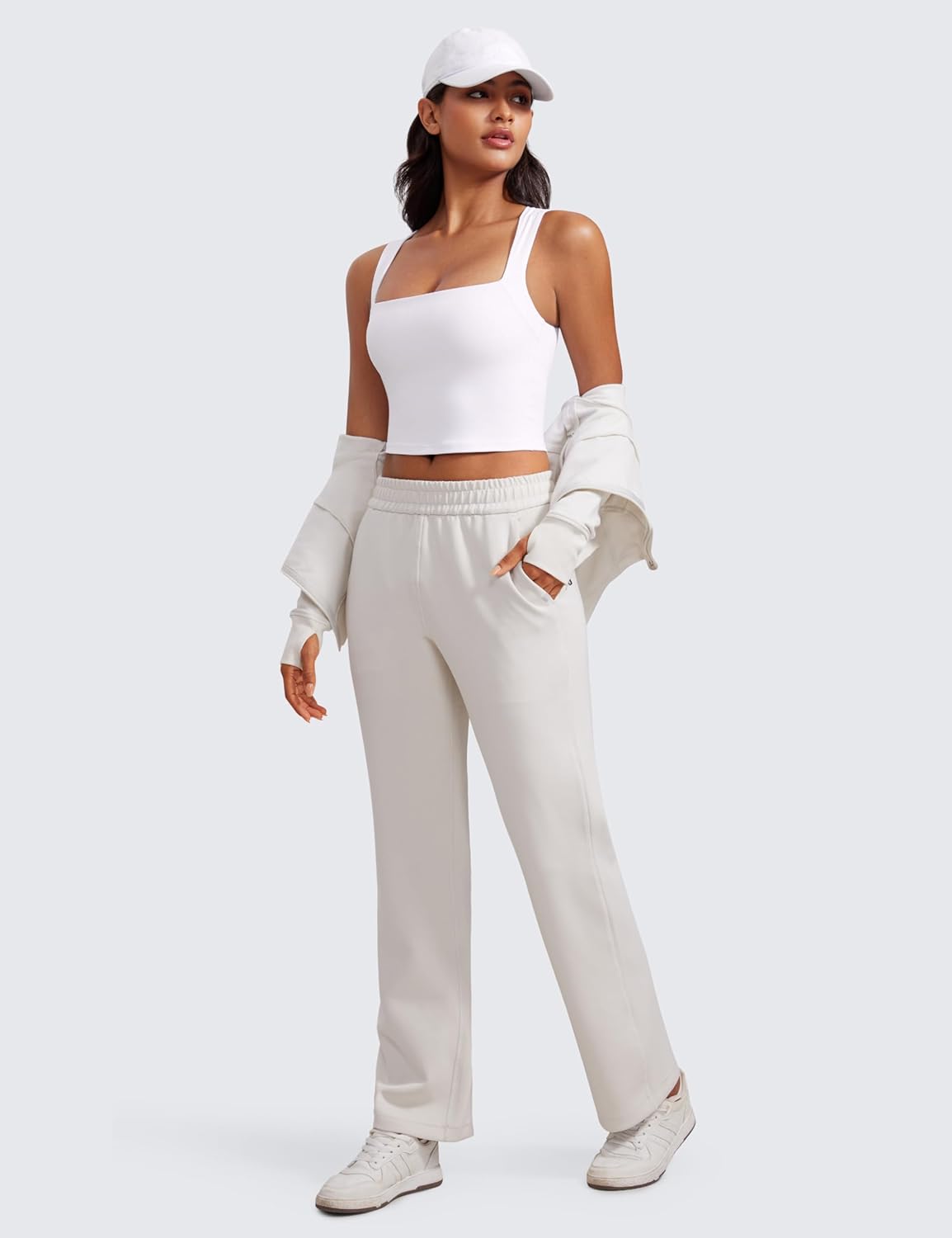 CRZ YOGA Butterluxe Womens Longline Square Neck Sports Bras - Basic Crop Tank Yoga Workout Tops with Built in Pads - Image 4