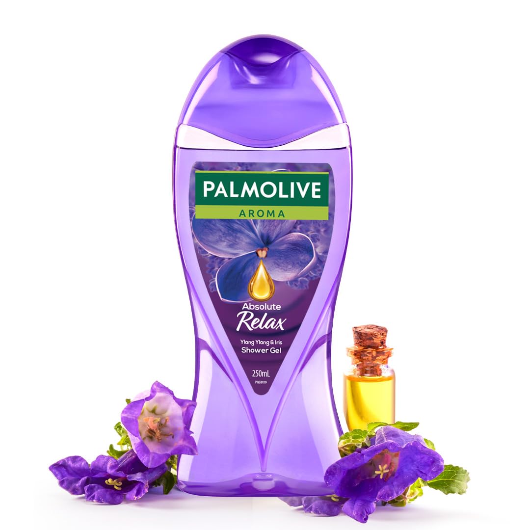 Palmolive Aroma Absolute Relax Body Wash, 250ml Shower Gel Single Bottle, 100% Natural Ylang Ylang Essential Oil & Iris Extracts for a Smooth Skin, pH Balanced Bodywash, Free of Parabens & Silicones​