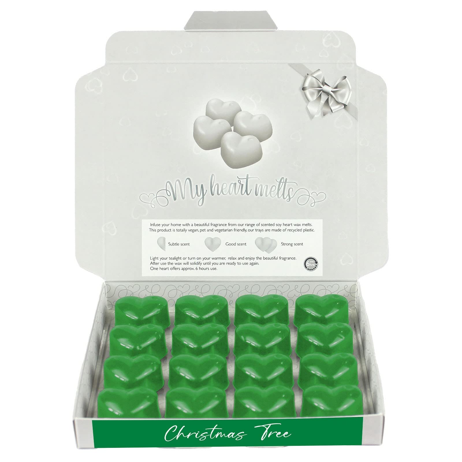 Spotless Leopard Dark Green Christmas Tree Wax Melts: 16 X 6G - 100 Hours Burn Time Pcs Christmas Tree Heart Shaped Scented Wax Melts In A Presentation Gift Box