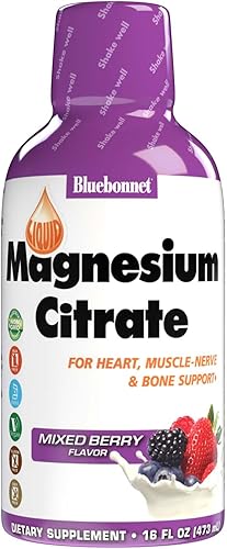 Bluebonnet Citrato de magnesio líquido de 420 mg de bayas mixtas inmune, corazón, músculo, nervio y salud ósea, cuerpo y mente tranquilos, apoyo