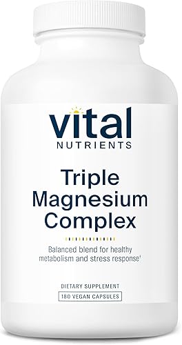 Vital Nutrients Suplemento de complejo triple de magnesio  Glicinato de magnesio vegano, malato y óxido de 250 mg  Suplemento de magnesio de fácil