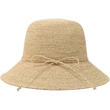 Women's Raffia Straw Hat Summer Beach Bucket Hat Handmade Natural Raffia Woven Sun Hats Foldable Floppy Cap