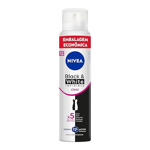 NIVEA Desodorante Antitranspirante Aerossol Black & White INVISIBLE Clear 200ml, Proteção 72h, Contra Suor e Odor, Anti-manchas
